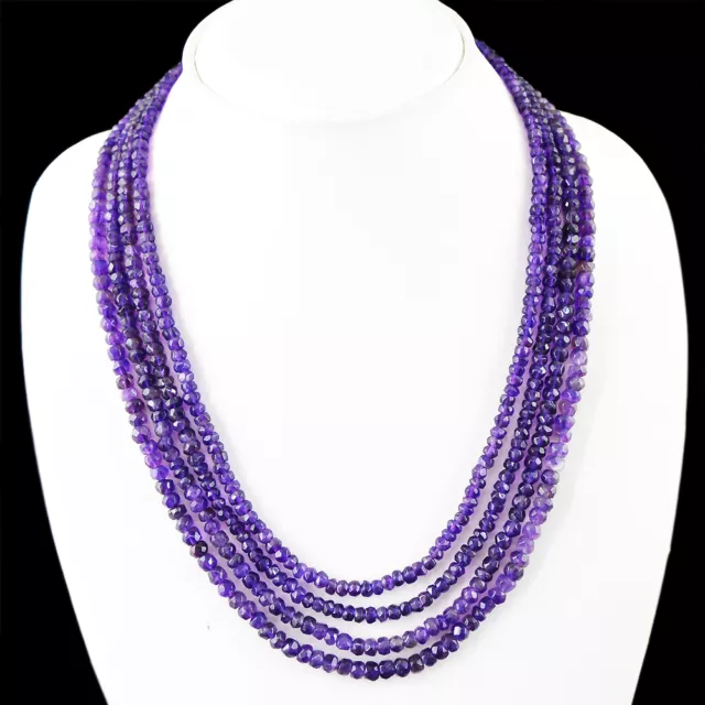 285.00 Cts Natural 4 Line Rich Purple Amethyst Round Faceted Beads Necklace (Rs)