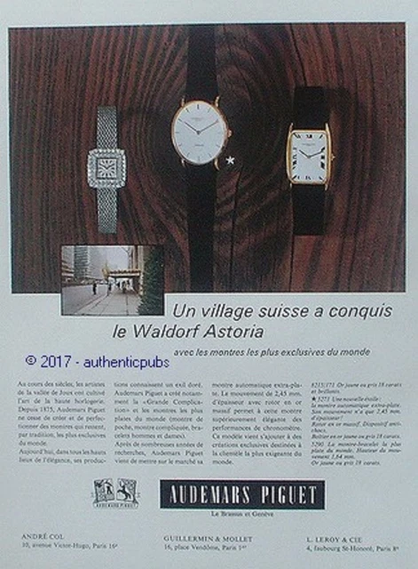 Publicite Audemars Piguet Montre Waldorf Astoria Suisse De 1965 French Ad Pub