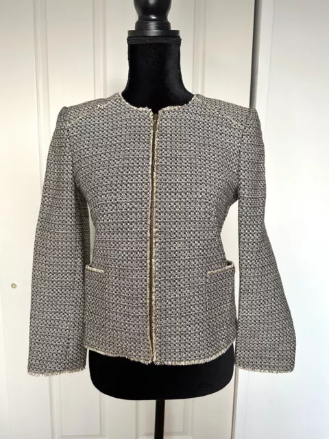 Hobbs London Tweed Pattern Перейти Evening Office Jacket white gray sz US 4 UK 8