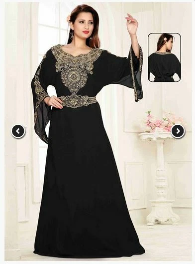 Try Robe TRY MAROCAIN ISLAMIQUE Caftan Noir Manchon de Bell Main Zari Travail ...