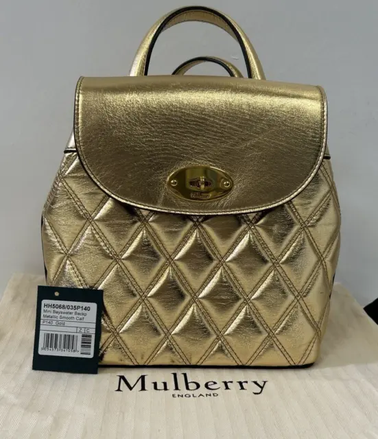 Mulberry Mini Bayswater Backpack in Metallic Gold Quilted Silky Calf - RRP £795