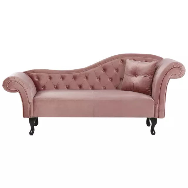 Chaise Longue Canapé Méridienne Chesterfield Côté Droit en Velours Rose Confort