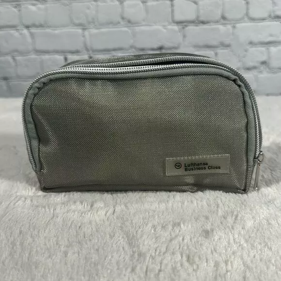 Lufthansa Business Class amenity toiletry kit cosmetic makeup bag silver color