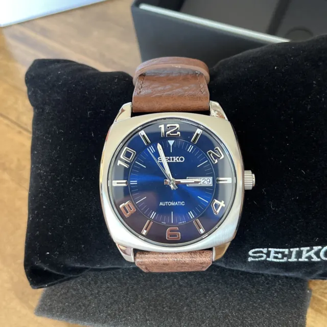 SEIKO Blue Dial RECRAFT Leather Automatic Men's Watch - SNKN37   MSRP: $275