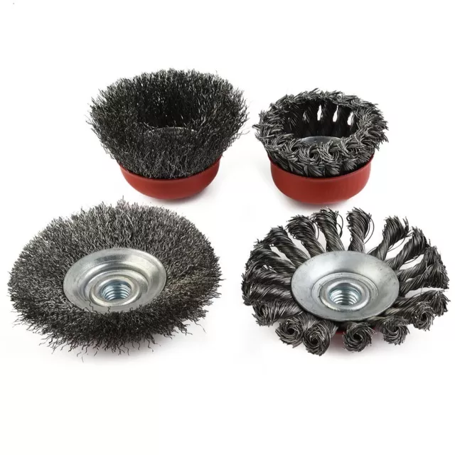 4PC 3&4 Pouce Carbone Steel Wire Wheel Cup Brush Set, for 5/8-11UNC Angle 3