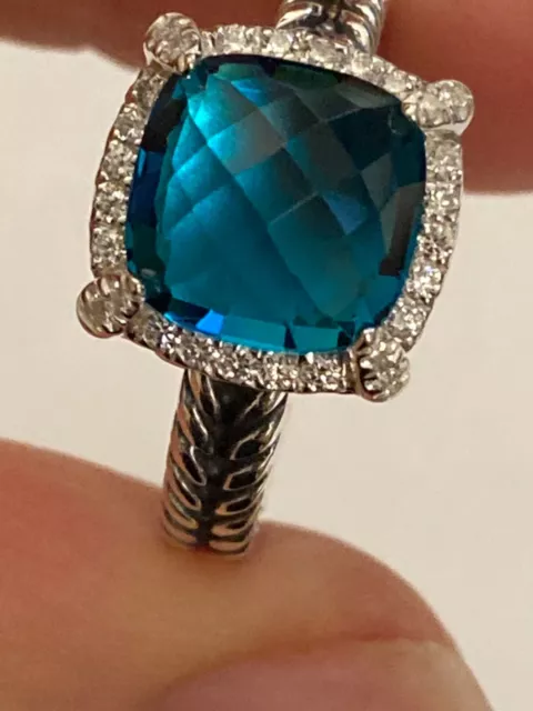 USED David Yurman HAMPTON BLUE Diamond Chatelaine Ring SIZE 6.5