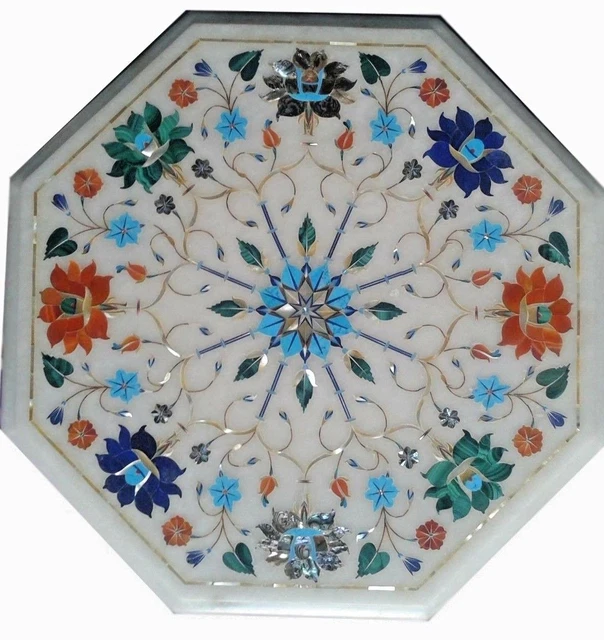 12" marble Table Top pietra dura inlaid marquetry art handcrafted work
