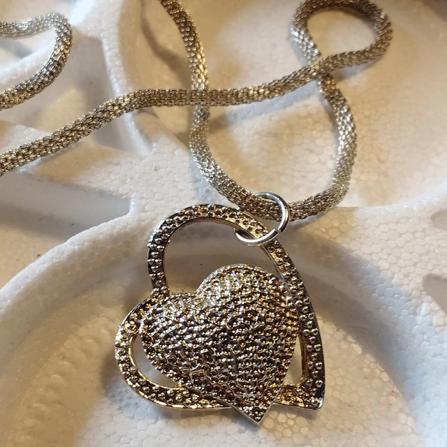 Collier Coeur En Argent 925 Avec Accent Diamant - Longueur 45.7 Cm (18 Pouces) - Neuf Sans Emballage