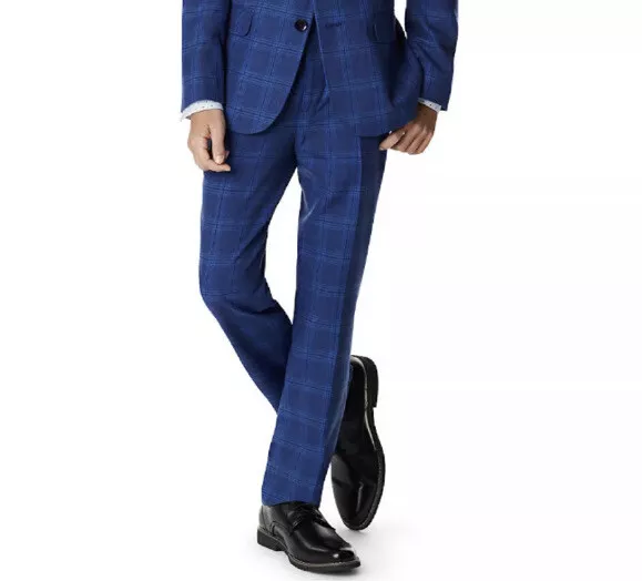 New Calvin Klein Big Boys Sz 20 Bold Box Plaid Suit Separate Pants Blue Slim NWT