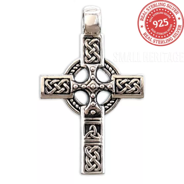 CELTIC IRISH CROSS Necklace 925 Sterling Silver Viking Knot Pendant Men ...