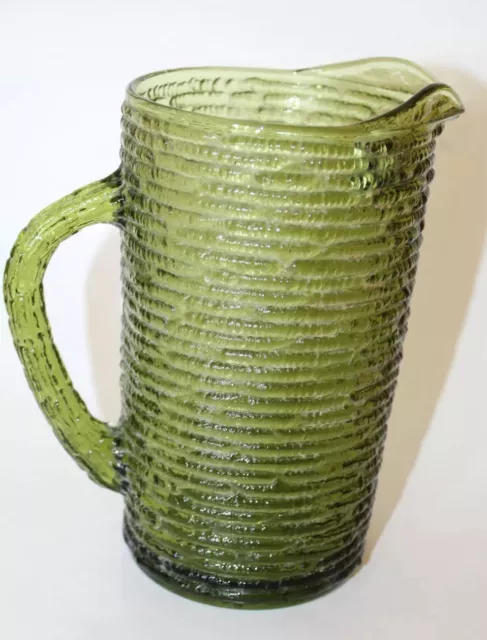 Vintage Anchor Hocking SORENO 1960s Avocado Green Glass Pitcher 2