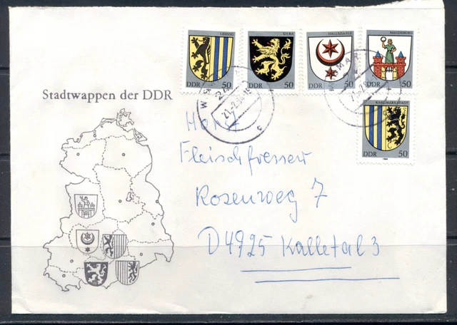 GDR 1984 Mich No. 2857-61 city coat of arms sentence letter first day local stamp