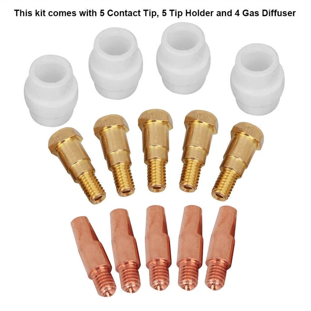 14* Contact Tip Gas Diffuser Tip Holder For-Binzel 24KD MIG Welding-Torch 0.8mm