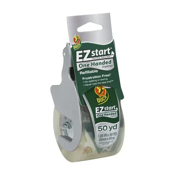 Duck EZ Start Packing Tape One-handed Dispenser, 1.88 in x 50 yd, Clear