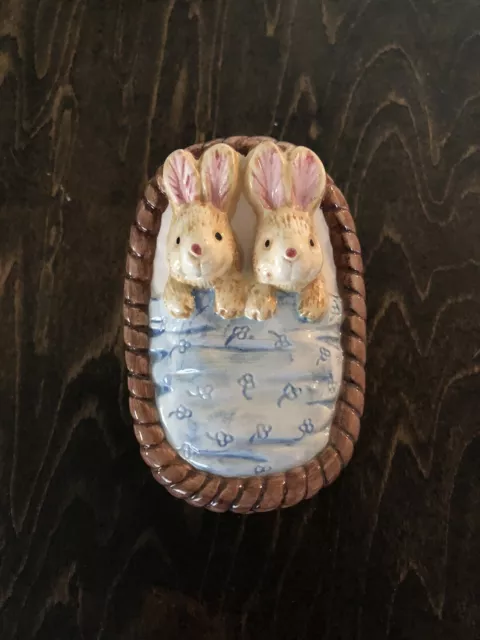 Fitz & Floyd OCI Bunny Rabbit Rabbits In Carriage Lidded Trinket Box Candy Box