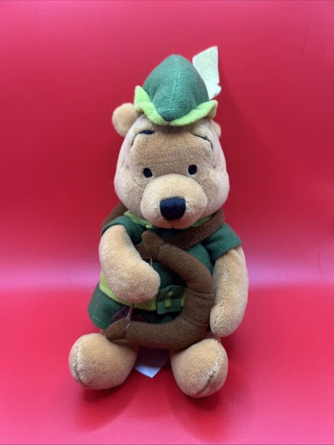 DISNEY WINNIE THE Pooh Robin Hood Soft Toy Plush Beanie Approx 8 9 04 