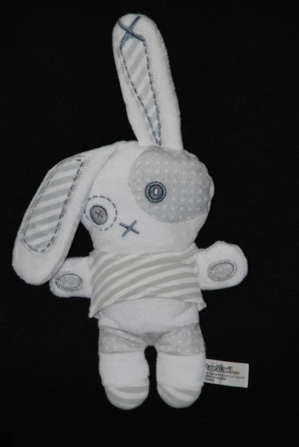 Peluche Doudou Lapin Blanc Rayé Gris TAO Tape à L'oeil Semi Plat 29 Cm 2 Dispos