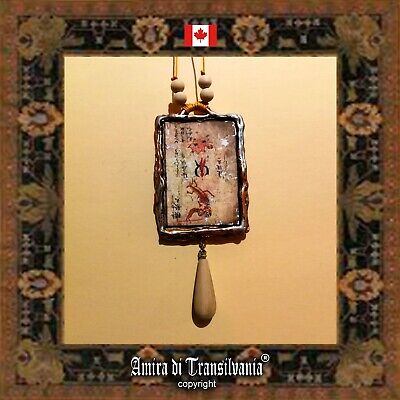 ethnic necklace amulet pendant jewelry buddhist tribal charm vintage wood beaded