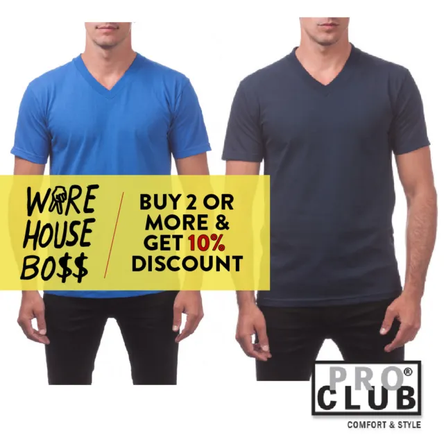 Proclub Pro Club Mens Plain V Neck Short Sleeve T Shirt Casual Cotton Tee Active