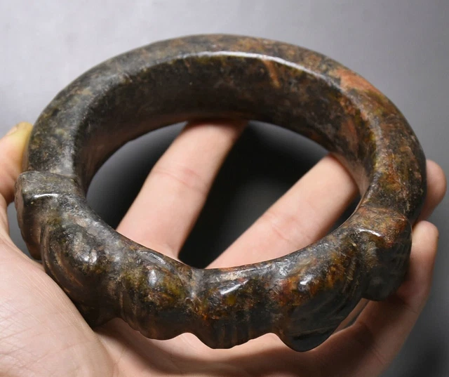 12CM Hongshan Culture Old Jade Carved Dragon Hook head jewelry Bracelet Bangle