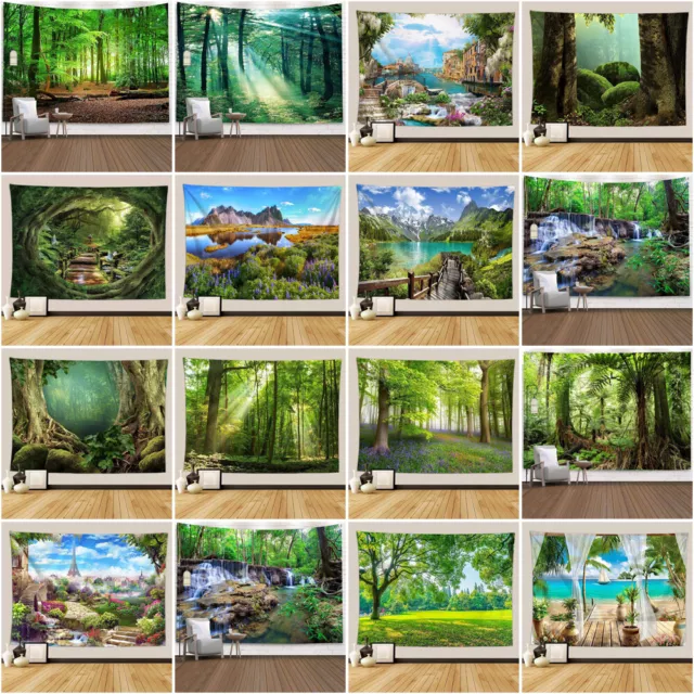 Large Green Forest Wall Hanging Backdrop Tapestry Throw Blanket Bedspread Mural