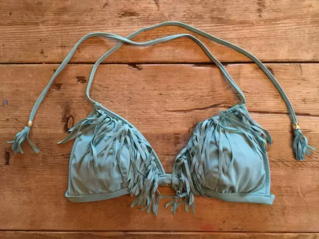 Victoria's Secret Sage Fringe SMALL Teeny Triangle Swim Suit Bikini Top VS!!