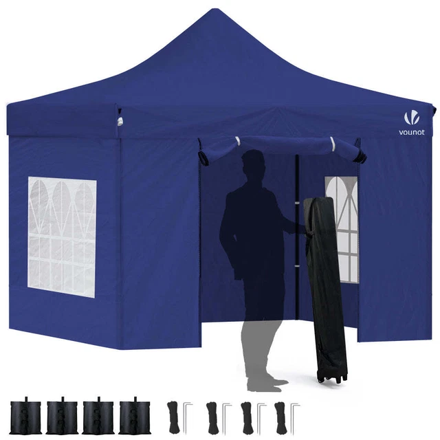 VOUNOT 3x3m Pavillon mit 4 Seitenteilen Wasserdichter Faltpavillon Partyzelt