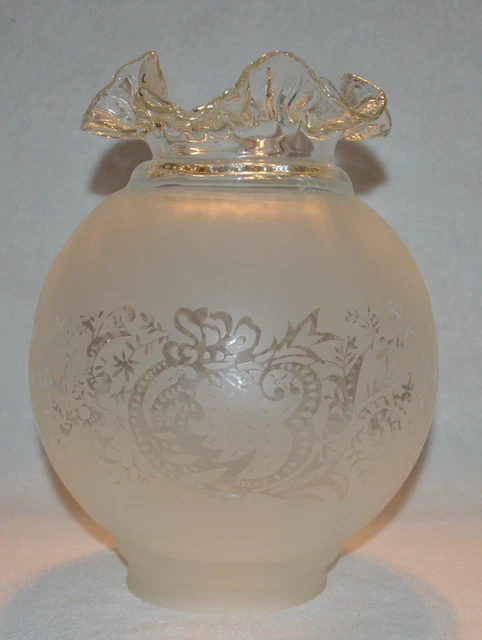 Vintage Victorian 8" Acid Etched Frosted Glass Lamp Shade Ruffle 4" Fitter Wow! 13