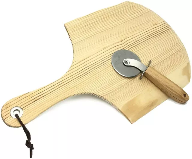 Pizza Peel 12 Inch Round Board Set With Pizza Cutter Slicer
