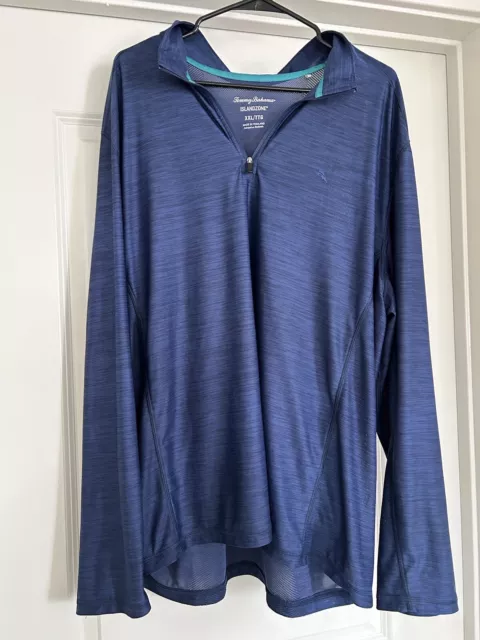 Tommy Bahama Sweater Mens 2XL /XXL Island Zone Blue 1/4 Zip Pullover Performance