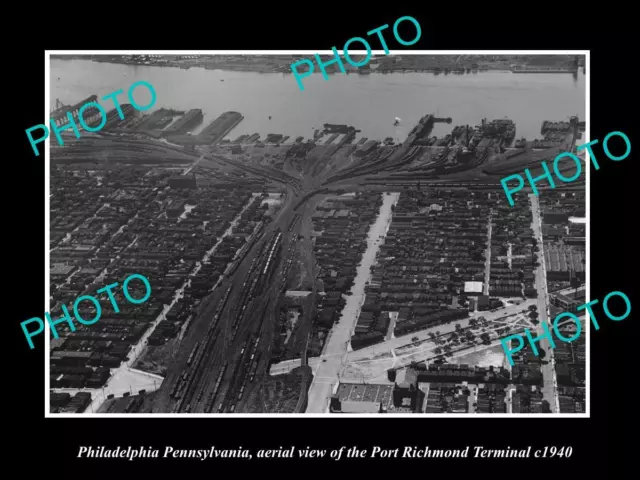 OLD LARGE HISTORIC PHOTO OF PHILADELPHIA PA AERIAL VIEW OF PORT RICHMOND c1940