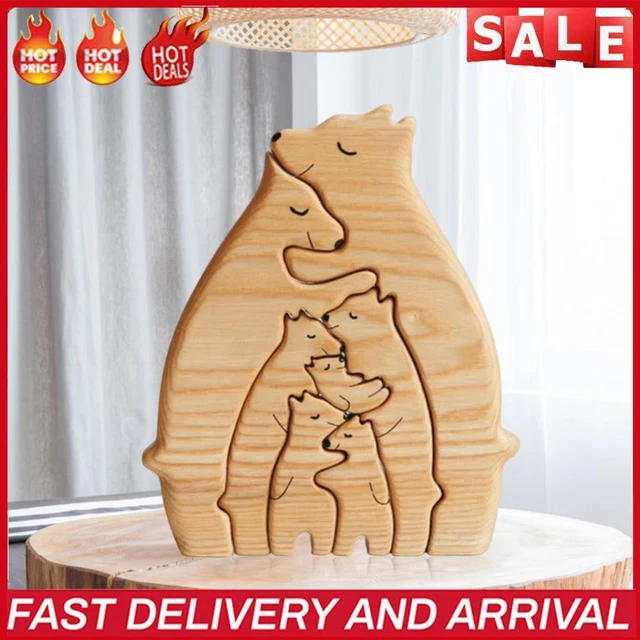 Holz-Familienpuzzle Bären dekorative Bären-Kunstskulptur aus Holz (F)