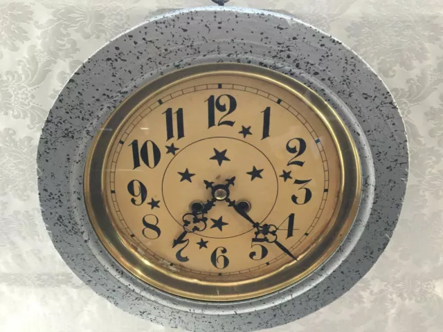 ANCIENNE GROSSE PENDULE HORLOGE MURALE ŒIL DE BŒUF FIN 19ème ATYPIQUE DESIGN