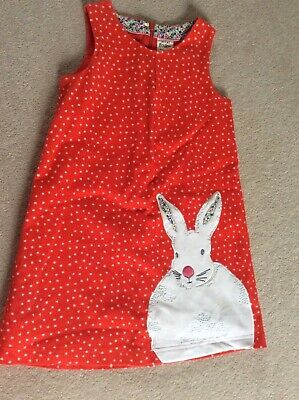 Worn Once  Mini Boden red spotty bunny Corduroy pinafore dress age 7 - 8 years