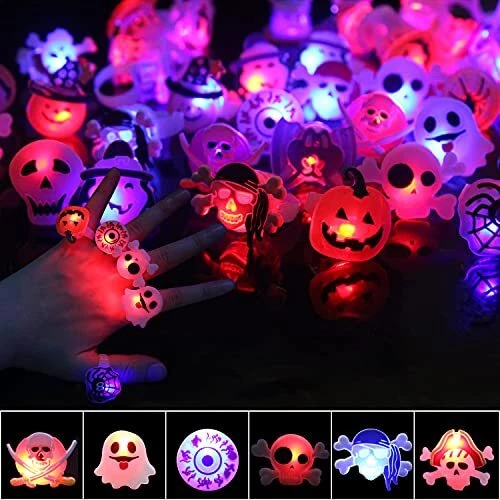 DIYASY Halloween Light Up Rings for Kids,50 Pcs LED Flashing Ring Toys for Ha...