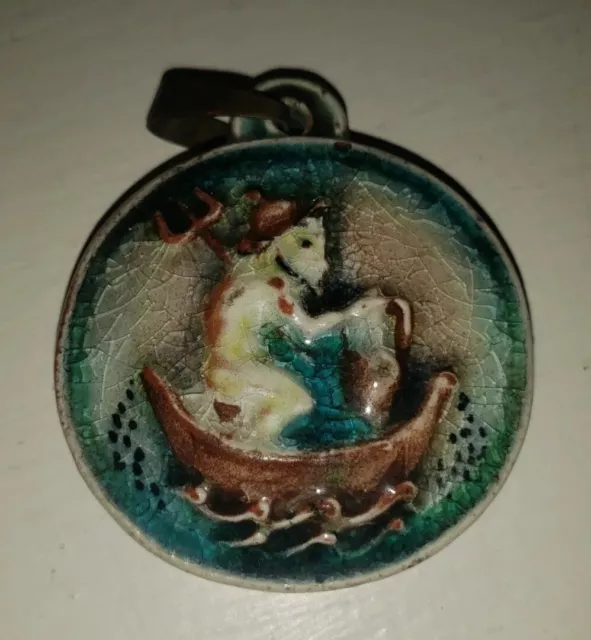 Antique 1920s Karlsruhe Pottery Pendant Aquarius By Max Lauger 1.5" Diameter