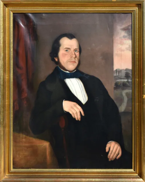 c.1840 American Portrait - Distinguished Man - Oil, Canvas, Gilt Wood Frame 42"H