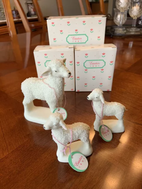 Easter Sheep Figurines Vintage Dept 56 (with Snow Babies texture),  Set of 3
