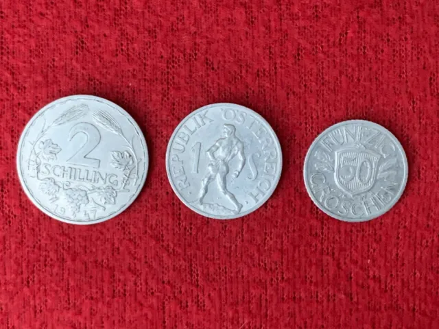 Vintage AUSTRIA 1947 & 1952 1, 2 SHILLING 50 GROSCHEN REPUBLIK OSTERREICH Coins 