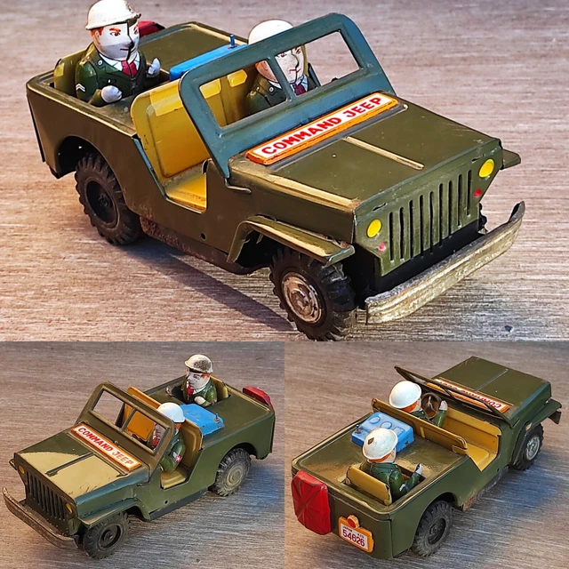 JEEP MILITAIRE AVEC sa remorque JRD jouet ancien en tôle époque CIJ