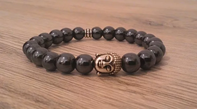 Bracciale in Pietre dure Ematite e testa di Buddha color argento