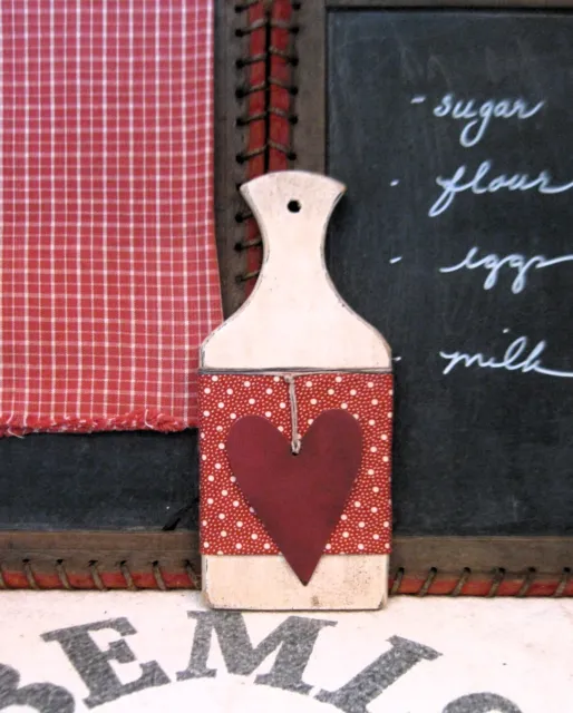 Vintage Wood Whale Tail Sandwich Board White Milk Paint Red Calico Tin Heart