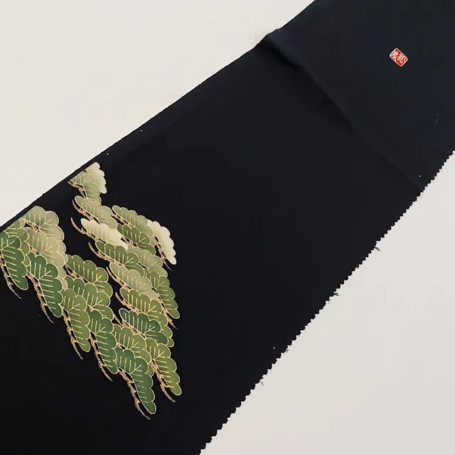 Mystic #F 7x62 LONG Vintage Tomesode Black Silk Japanese Kimono Fabric ToE12
