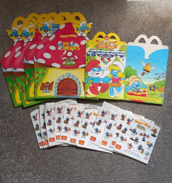 McDonalds SMURFS Happy Meal Unused Empty boxes & 11 Empty Opaque Bags For Toys