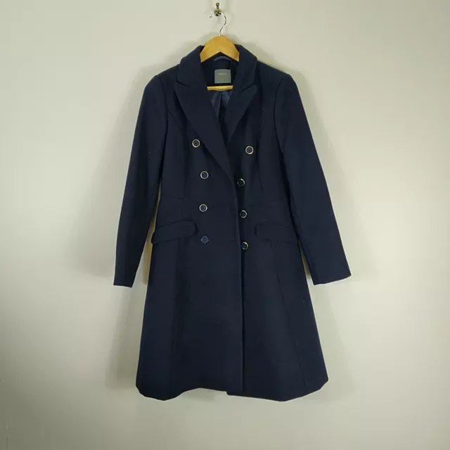 Oasis Ladies Coat Size Small Navy Wool Style Mid Length Smart Overcoat