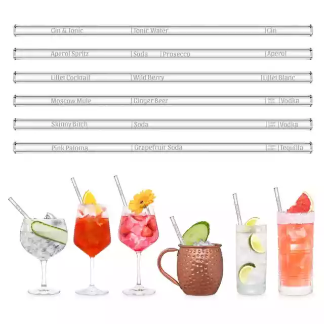 HALM Cocktail Rezepte Glasstrohhalme mit gravierten Maßen für perfektes Mixen