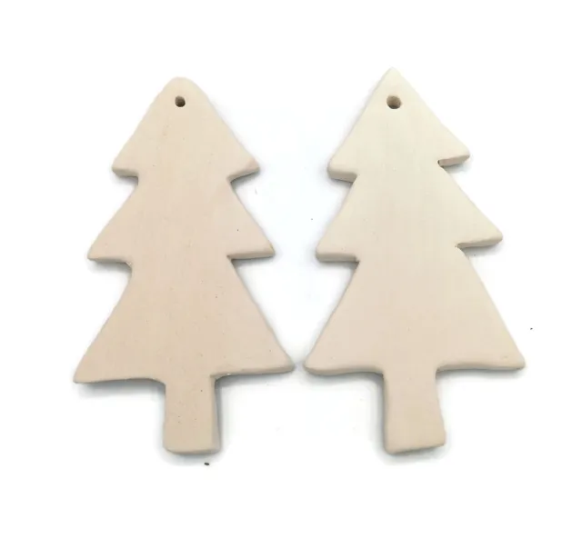 2Pc Blank Christmas Tree, Unpainted Ceramic Bisque Ready To Paint, DIY Ornament
