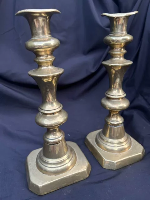 Vintage Pair of Rare 10" Victorian Solid Brass Large Candlesticks Candle Holders