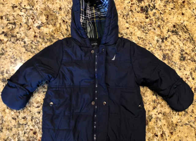 NAUTICA Size 3-6 Months Baby Infant  Winter Snowsuit Bunting Navy Blue Very Nice