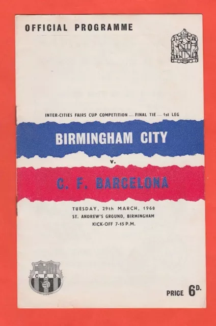 Orig.PRG  UEFA / Fairs Cup 1959/60  FINAL  BIRMINGHAM CITY - FC BARCELONA ! RARE